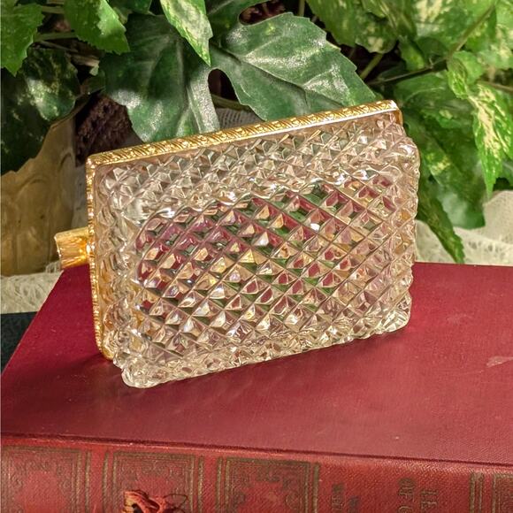 Vintage Hollywood Regency French Empire Diamond Cut Crystal Ashtray Trinket Dish - Picture 4 of 8